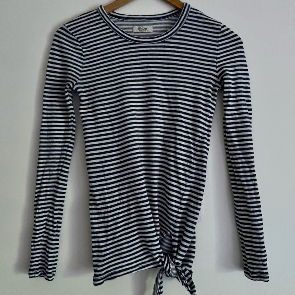 Madewell Soundcheck Side-Tie Striped Linen Shirt - Navy Stripes